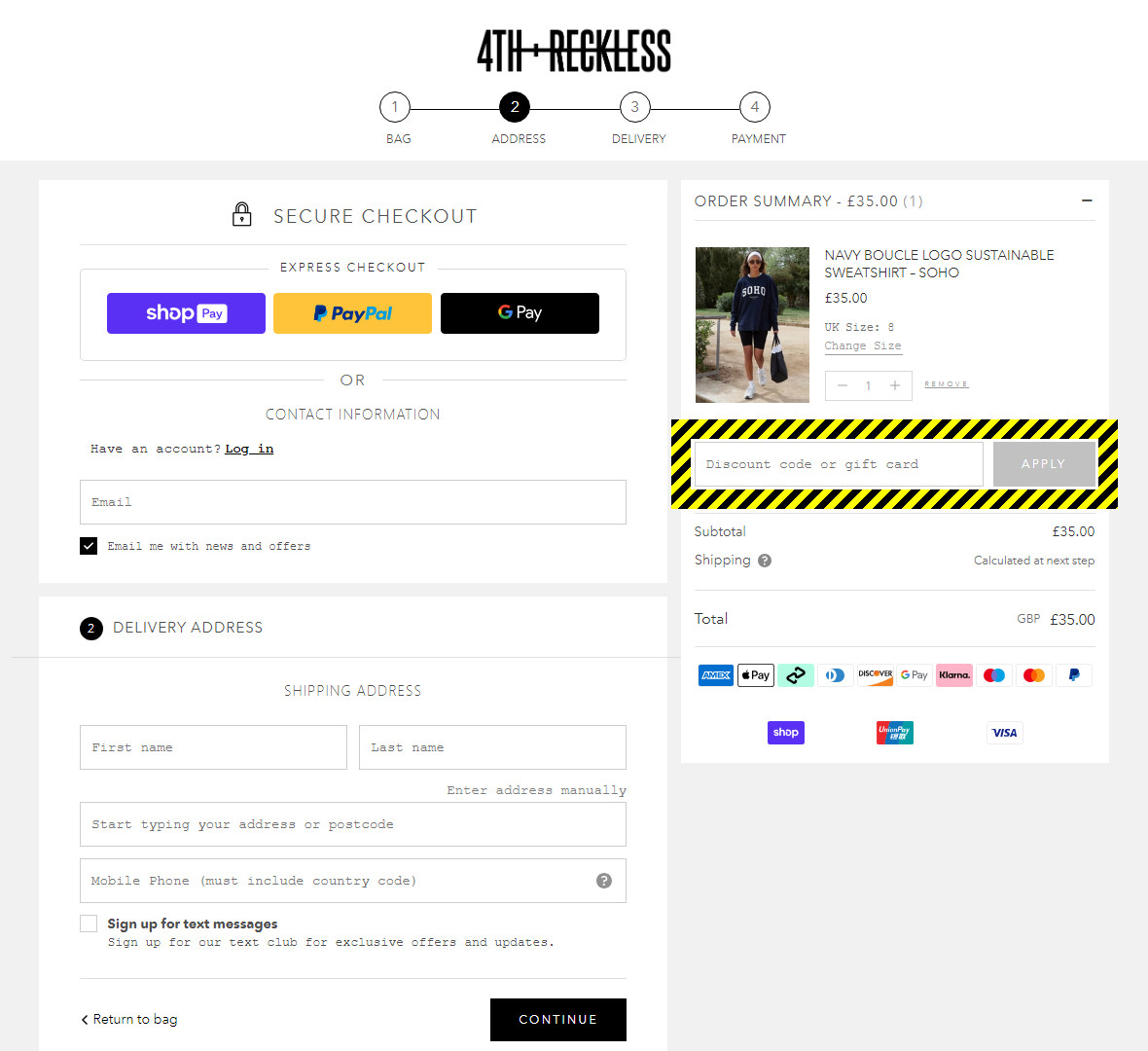 How to use a 4th & Reckless Discount Code