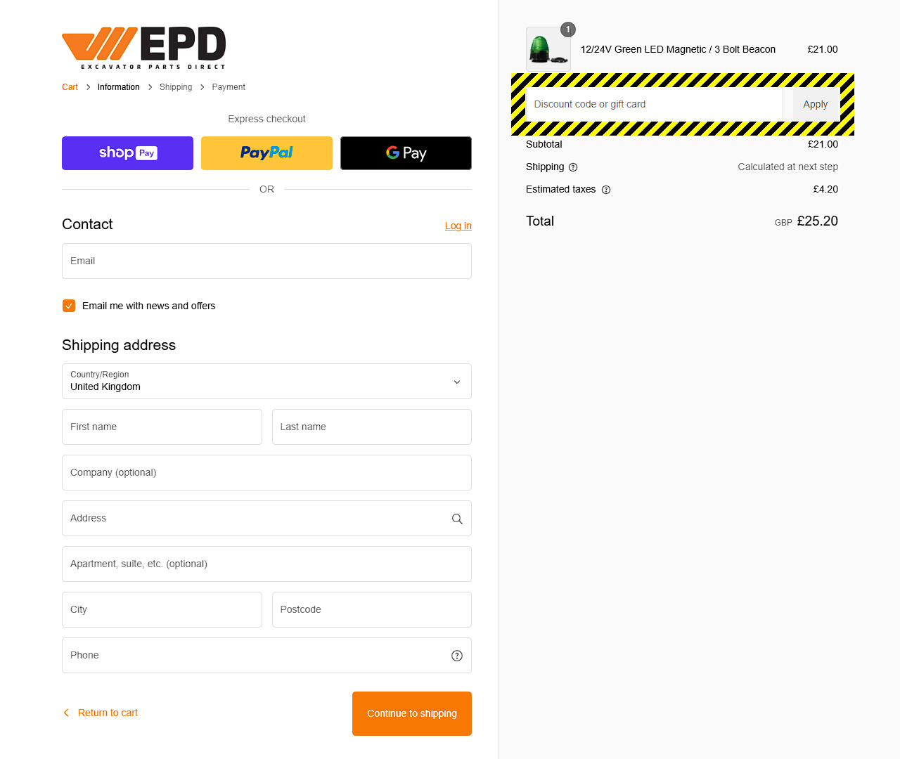 EPD (Excavator Parts Direct) Discount Code