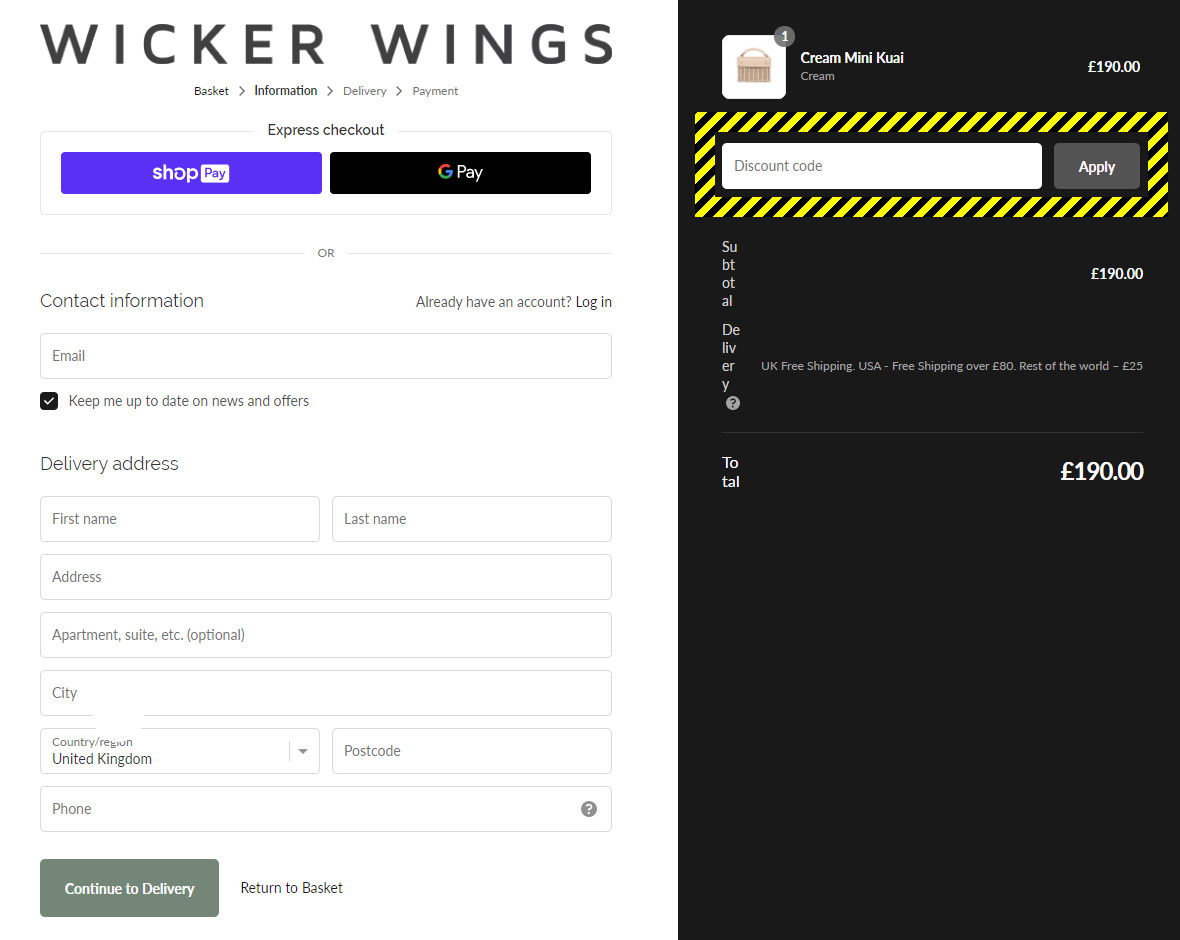 How to use a Wicker Wings Discount Code